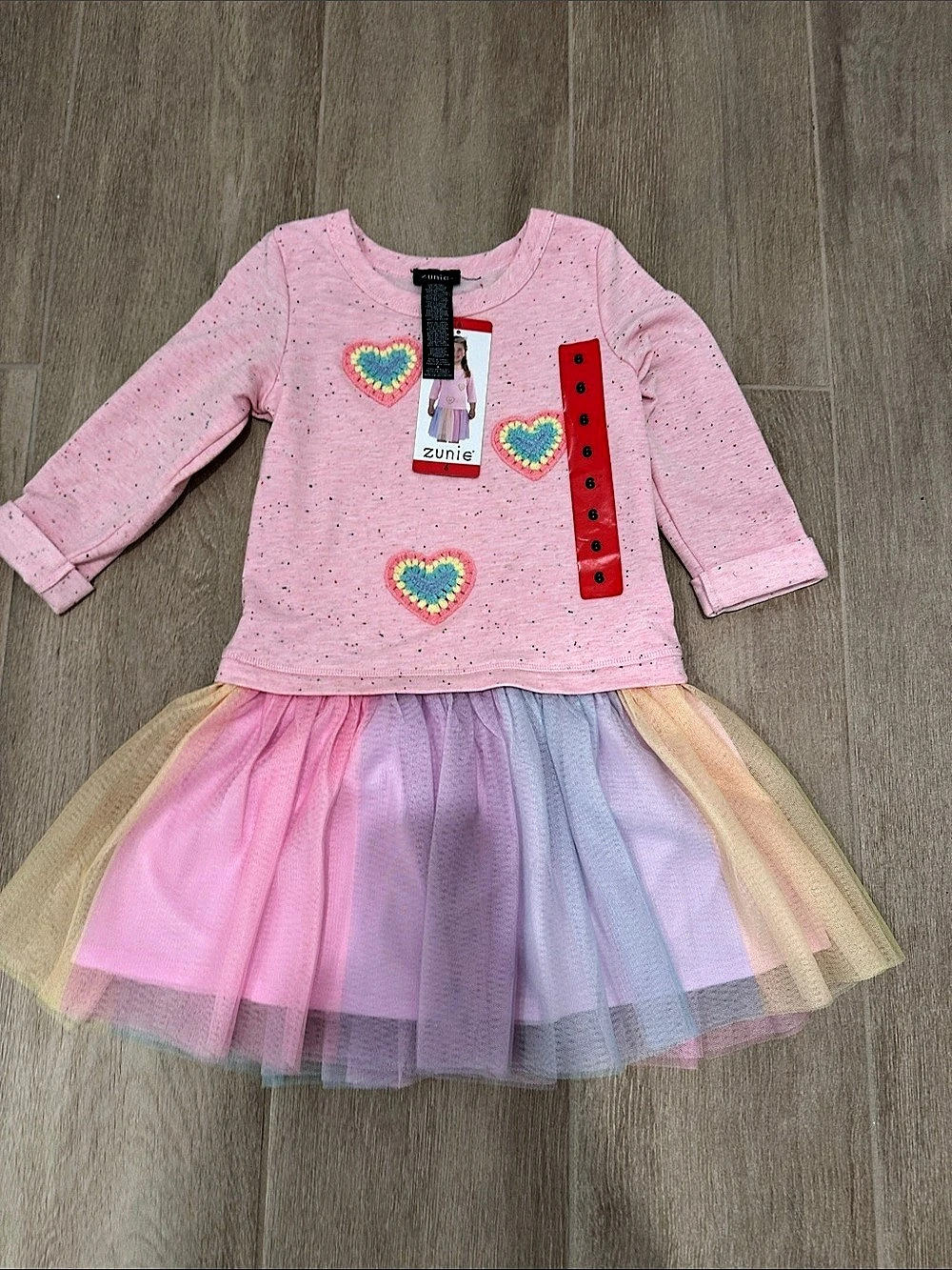 Zunie Girls Pink Speckled Crochet Heart Tulle Dress Girls Size 6 Pink Tulle